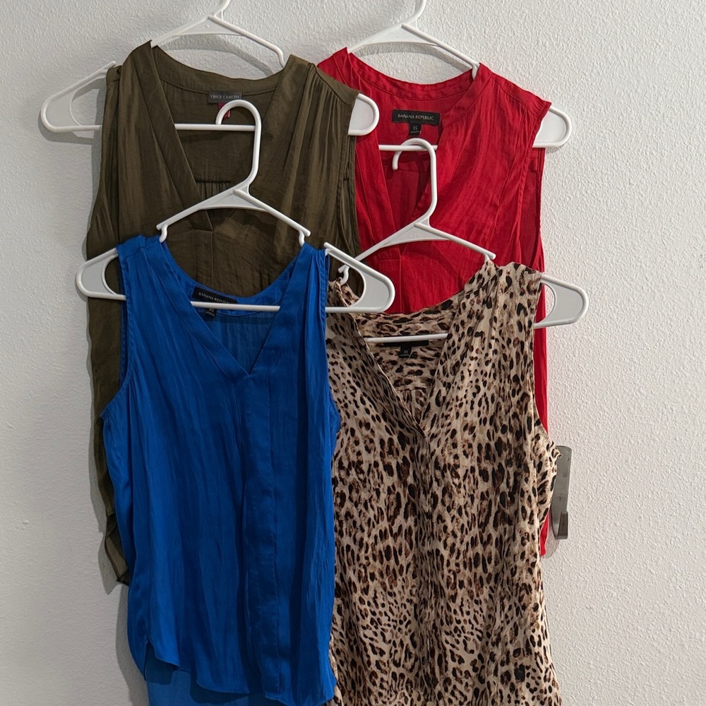 Banana Republic Vince Camuto Blouse LOT  - Red, Blue, Olive, Leopard Print